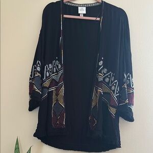 ❤️Clearance ❤️Knox Rose Black Kimono with Multicolor Embroidery